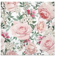 20 Napkins Gorgeous Roses Pink - 33x33cm / 13x13inch 3 ply