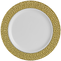 Hammered - 10 Elegant White/Gold Dessert Plates 19cm / 7.5inch