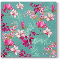 20 Napkins Magnolia Pink/Turquoise - 33x33cm / 13x13inch 3 ply