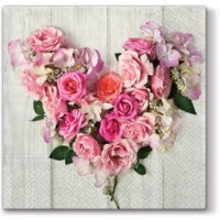 20 Napkins Rose Heart Pink - 33x33cm / 13x13inch 3 ply