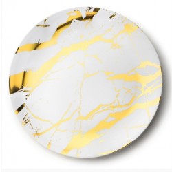 2 Elegant Marble White/Gold Large Round Serving Trays 40cm / 16inch