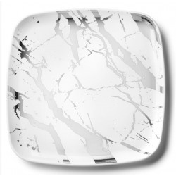 2 Elegant Marble White/Silver Square Serving Trays 35x35cm / 14x14inch