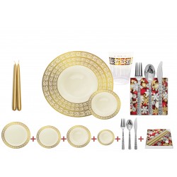 Premium -  Elegant Cream/Gold Christmas Tableware Set for 10