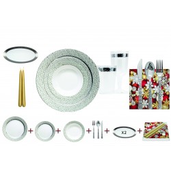 Hammered -  Elegant Transparent/Silver Christmas Tableware Set for 10