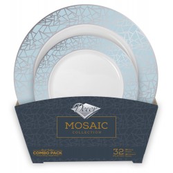 Mosaic - 32pc Elegant Blue/Silver Plate Set 