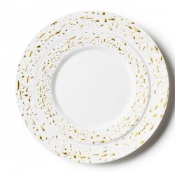 Pebbled - 32pc Premium Plastic White/Gold Plate Set