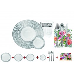 Premium -  Elegant White/Silver Tableware set for 10