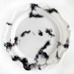 Festive - 12 Party White/Black Marble Dessert Plates 19cm / 7.5inch