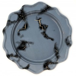 Festive - 12 Party Gray/Black Marble Dinner Plates 24cm / 9.5inch