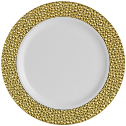 Hammered - 10 Elegant White/Gold Dinner Plates 23cm / 9inch