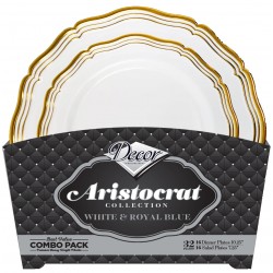 Aristocrat - 32pc Elegant White/Gold Plate Set 