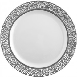 Inspiration - 10 Elegant White/Silver Dessert Plates 19cm / 7.5inch