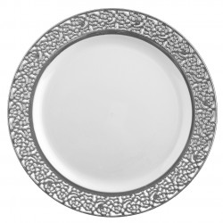Inspiration - 10 Elegant White/Silver Dinner Plates 26cm / 10inch