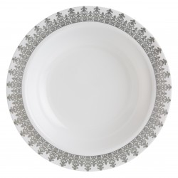 Ornament - 10 Elegant White/Silver Soup Bowls 400ml / 13.5oz