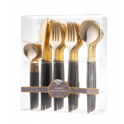 Noble - 40pcs Elegant Shiny Gold/Black Cutlery Set 