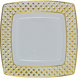 Diamond - 10 Elegant White/Gold Square Dinner Plates 20cm / 8inch