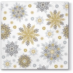 20 Napkins Snowflakes Gold/Silver - 33x33cm / 13x13inch 3 ply