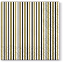 20 Napkins Lots of Stripes Gold/Black - 33x33cm / 13x13inch 3 ply