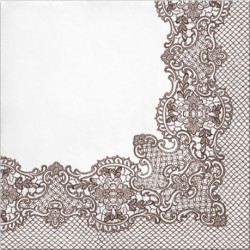 20 Napkins Lace Frame Brown - 33x33cm / 13x13inch 3 ply