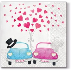 20 Napkins Cars In Love Pink/Blue - 33x33cm / 13x13inch 3 ply
