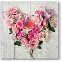 20 Napkins Rose Heart Pink - 33x33cm / 13x13inch 3 ply