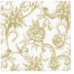 20 Napkins Baroque Flowers Gold - 33x33cm / 13x13inch 3 ply