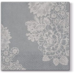 20 Napkins Lovely Lace Silver - 33x33cm / 13x13inch 3 ply