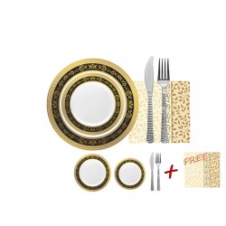 Royal -  Elegant Black/Gold Tableware set for 20