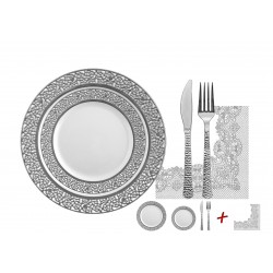 Inspiration -  Elegant White/Silver Tableware Set for 20