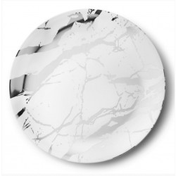 2 Elegant Marble White/Silver Large Round Serving Trays 40cm / 16inch