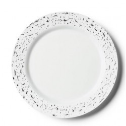 Pebbled - 10 Premium Plastic White/Silver Dinner Plates 26cm / 10inch